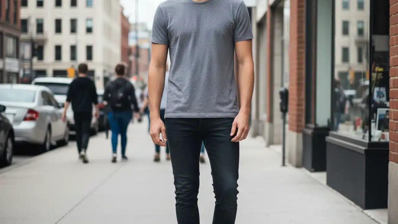 Homme en jean slim avec boots noires