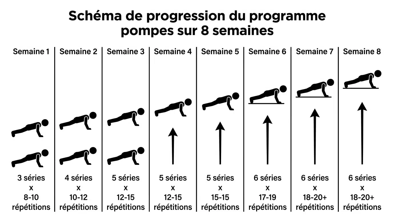 Schema progression programme pompes 8 semaines